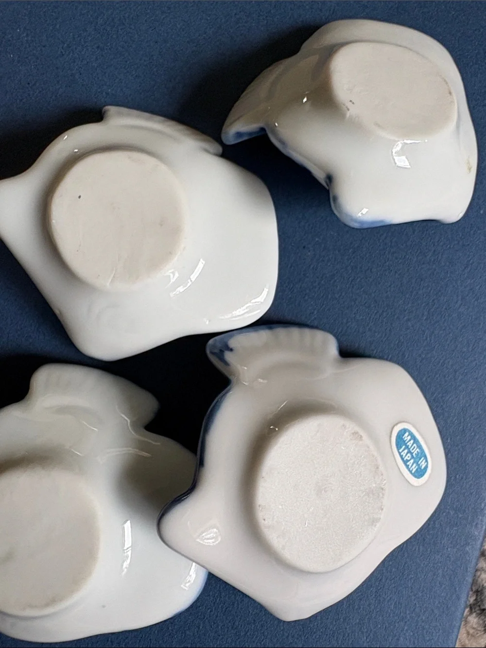 Vintage made in Japan Blue and White Ceramic Fish chopstick rest Dish Set